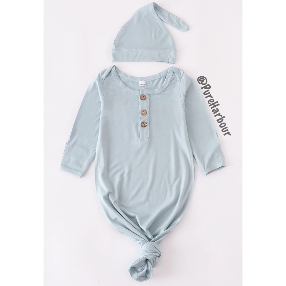 Bamboo Mint Baby Knotted Gown With Hat